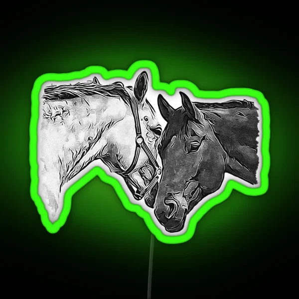 Two Horses Black And White VRS2 RGB Neon Sign