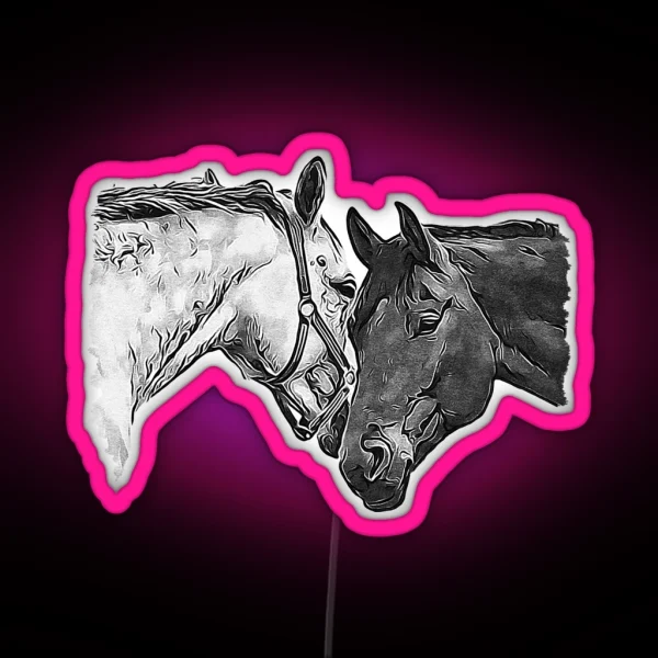 Two Horses Black And White VRS2 RGB Neon Sign