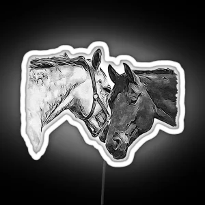 Two Horses Black And White VRS2 RGB Neon Sign