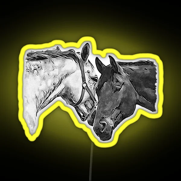 Two Horses Black And White VRS2 RGB Neon Sign