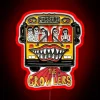 Colorful neon sign advertising a concert by Twower at the beach show, part of their 2020 American tour.