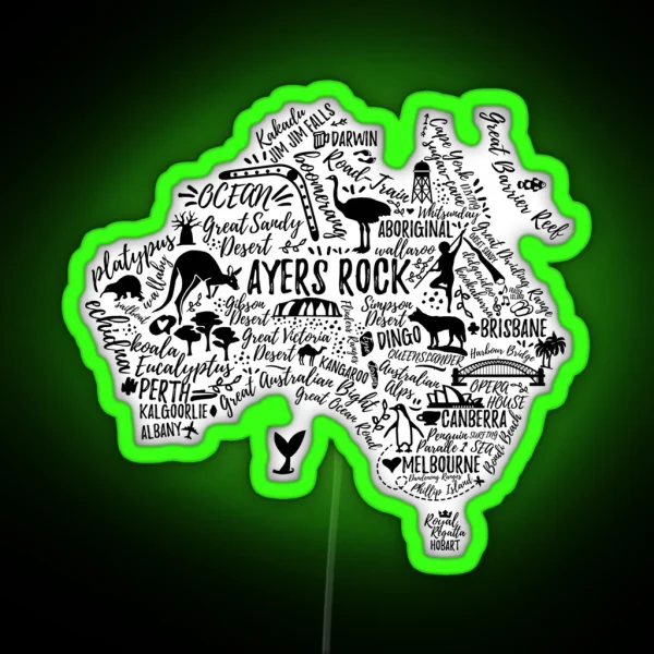 Typography Poster Australia Map Australia Travel Guide RGB Neon Sign