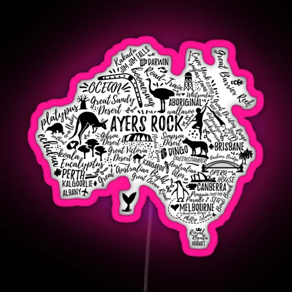 Typography Poster Australia Map Australia Travel Guide RGB Neon Sign