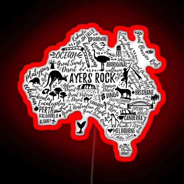 Typography Poster Australia Map Australia Travel Guide RGB Neon Sign