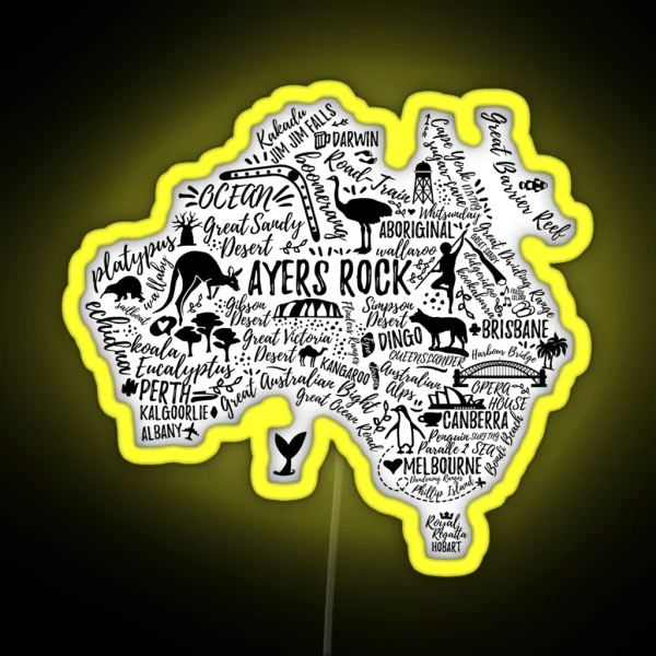 Typography Poster Australia Map Australia Travel Guide RGB Neon Sign