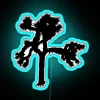Neon sign featuring the cover art of U2's album The Joshua Tree in blue hues.