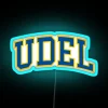 University of Delaware's curved RGB neon sign in blue.