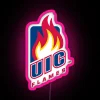 Neon pink sign in Chicago's University of Illinois at Chicago campus.