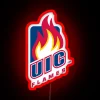 Neon RGB sign of University of Illinois Chicago's logo in red color.