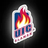 Neon sign with University of Illinois at Chicago (UIC) logo in RGB colors on a white background.