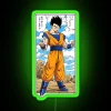 Ultimate Gohan from Dragon Ball Z illuminated by a vibrant green neon sign.