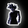 Goku's Ultra Instinct form, as seen in Dragon Ball Z, captured with vibrant RGB colors on a neon sign.