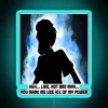 Glowing neon sign reading 'Ultra Instinct Shaggy' in blue LED lights