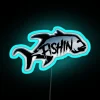 Neon sign reading 'Ulua Fishing' in blue letters on a dark background.