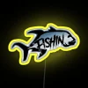 Neon sign with colorful fish and tropical design in bright colors