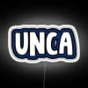 Neon sign reading 'UNC A' at University of North Carolina Asheville campus
