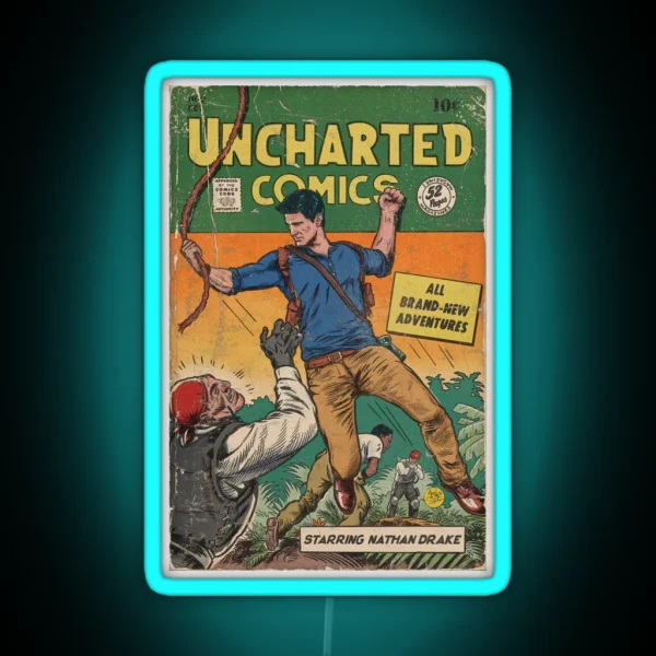 UNCHARTED Vintage Comic Book Fan Art RGB Neon Sign