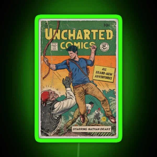 UNCHARTED Vintage Comic Book Fan Art RGB Neon Sign