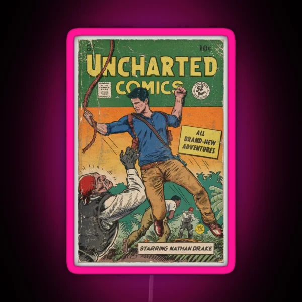 UNCHARTED Vintage Comic Book Fan Art RGB Neon Sign