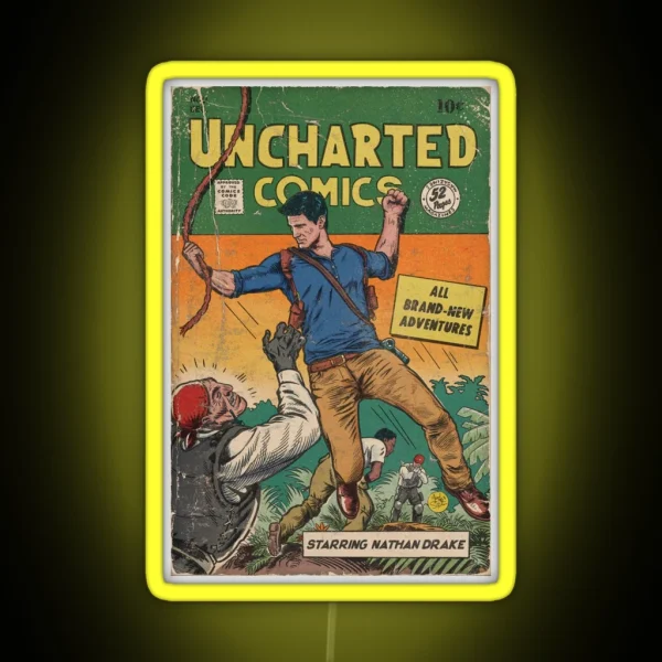 UNCHARTED Vintage Comic Book Fan Art RGB Neon Sign
