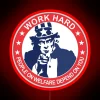 Uncle Sam working, people on welfare relying on government support.