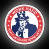 Uncle Sam's neon sign highlighting the perceived burden of welfare on taxpayers.