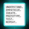 The UX design process cycle, visualized with a neon sign displaying the steps: Understand, Empathize, Ideate, Prototype, T...