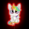 Neon-lit chibi unicorn with vibrant red colors.