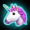 Neon blue unicorn LED sign with RGB lighting effects.