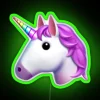 RGB neon unicorn emoji sign with green accents
