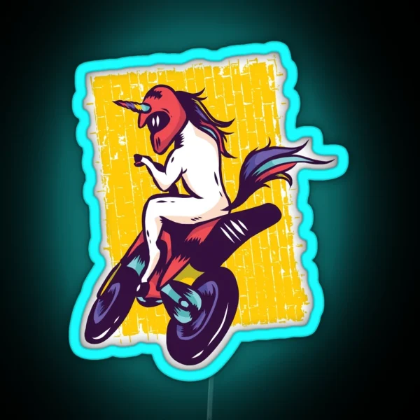 Unicorn Riding Motorcycle RGB Neon Sign