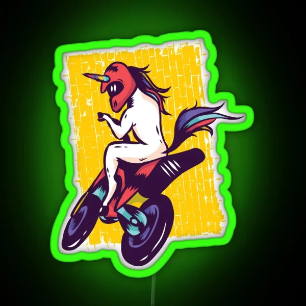 Unicorn Riding Motorcycle RGB Neon Sign
