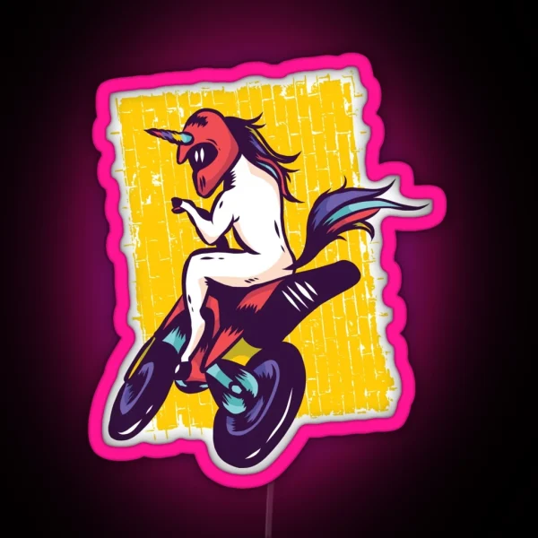 Unicorn Riding Motorcycle RGB Neon Sign
