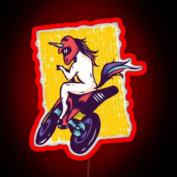 Unicorn Riding Motorcycle RGB Neon Sign