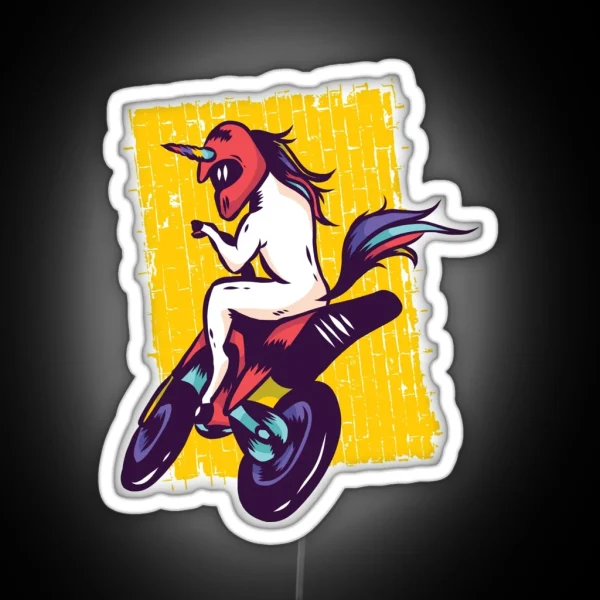 Unicorn Riding Motorcycle RGB Neon Sign