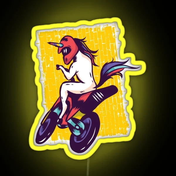 Unicorn Riding Motorcycle RGB Neon Sign