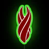 Neon red Unitology sign with green accents