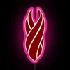Neon red sign with unitology logo in bold, pink accents.