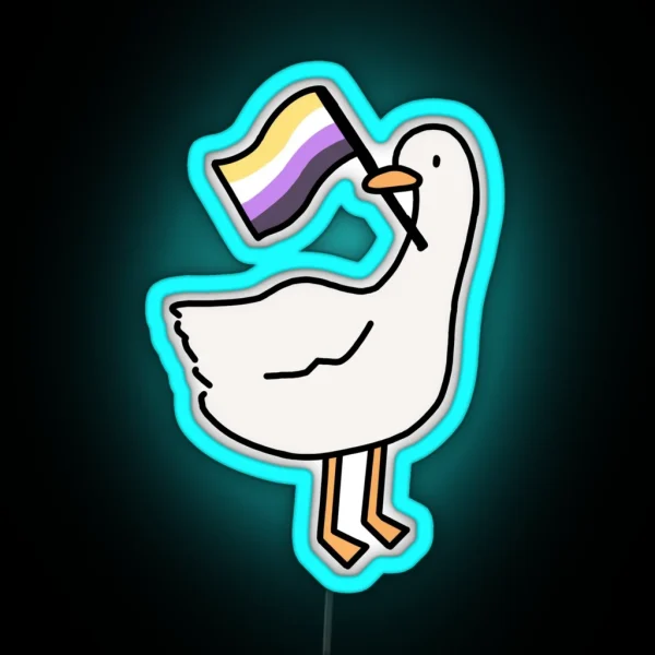 Untitled Goose Game White Goose Or Duck Nonbinary Flag RGB Neon Sign