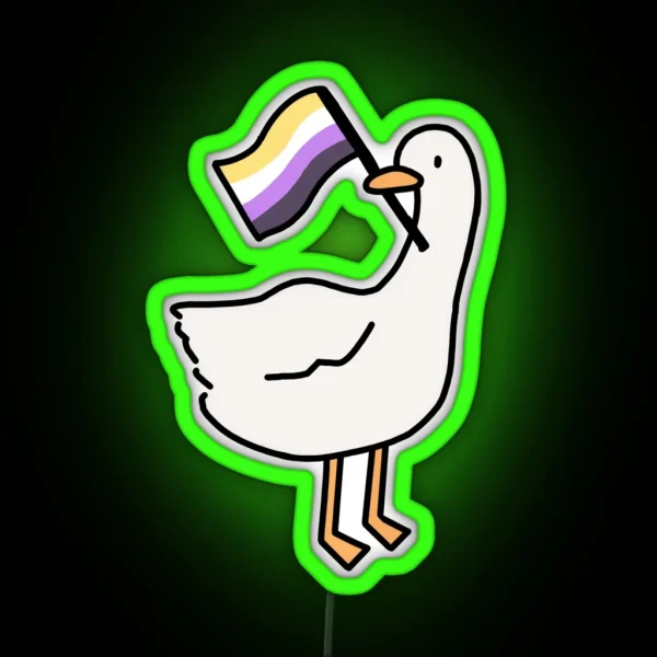 Untitled Goose Game White Goose Or Duck Nonbinary Flag RGB Neon Sign