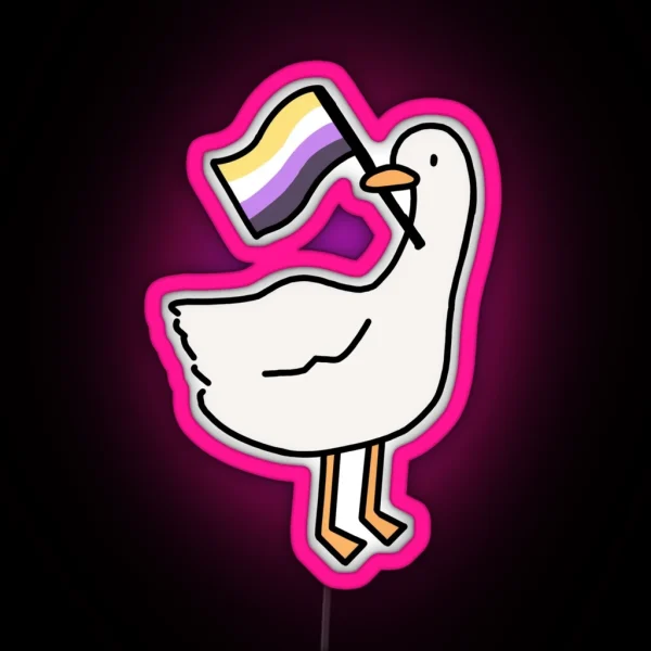 Untitled Goose Game White Goose Or Duck Nonbinary Flag RGB Neon Sign