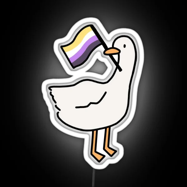 Untitled Goose Game White Goose Or Duck Nonbinary Flag RGB Neon Sign