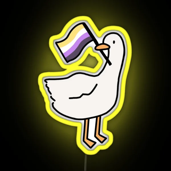 Untitled Goose Game White Goose Or Duck Nonbinary Flag RGB Neon Sign