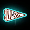 University of South Carolina pennant with blue neon lights