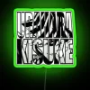 Neon sign reading 'Urahara Kisuke' in green letters on a dark background.