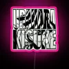 Neon sign reading 'Urahara Kisuke' in pink and purple hues, inspired by Bleach.