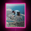 Neon cityscape with pink glow of urban planning concept