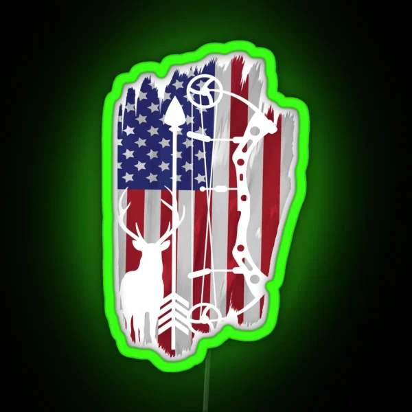 USA Bow Hunting Flag Patriotic Gift RGB Neon Sign