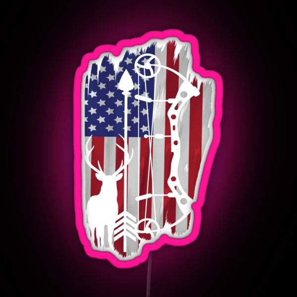USA Bow Hunting Flag Patriotic Gift RGB Neon Sign