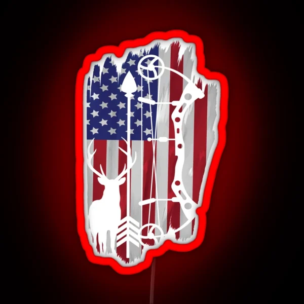 USA Bow Hunting Flag Patriotic Gift RGB Neon Sign
